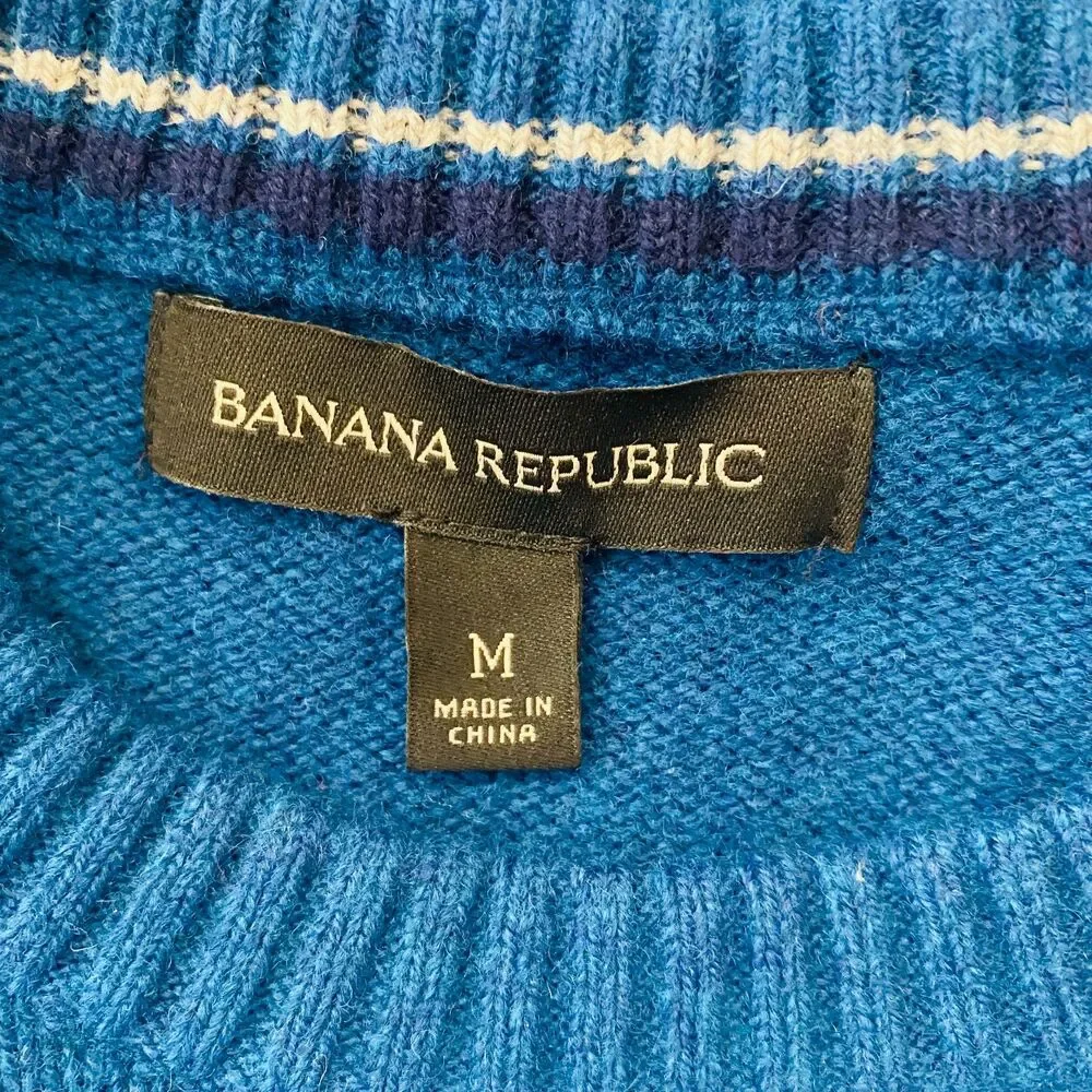 Banana Republic Teal Merino Wool Blend Crewneck Pullover Soft Knit Sweater Sz M